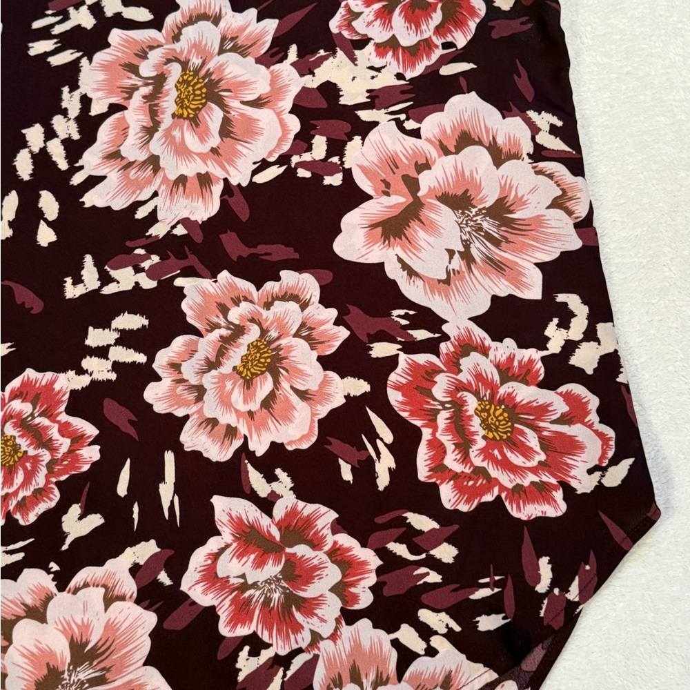 Maurices Floral Sleeveless Blouse Size M Burgundy Pink Boho Top - Picture 4 of 14